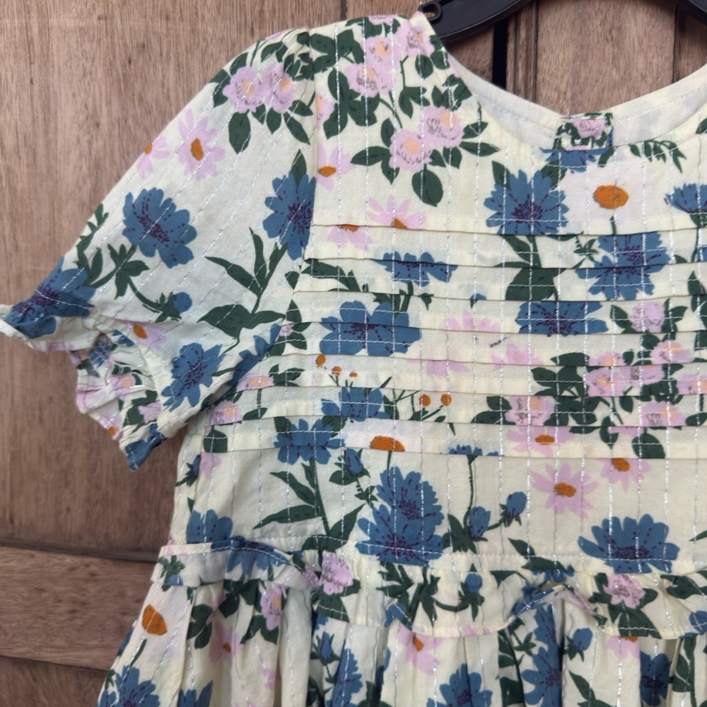 Pink Chicken Floral Kids Dress - Blue and Yellow